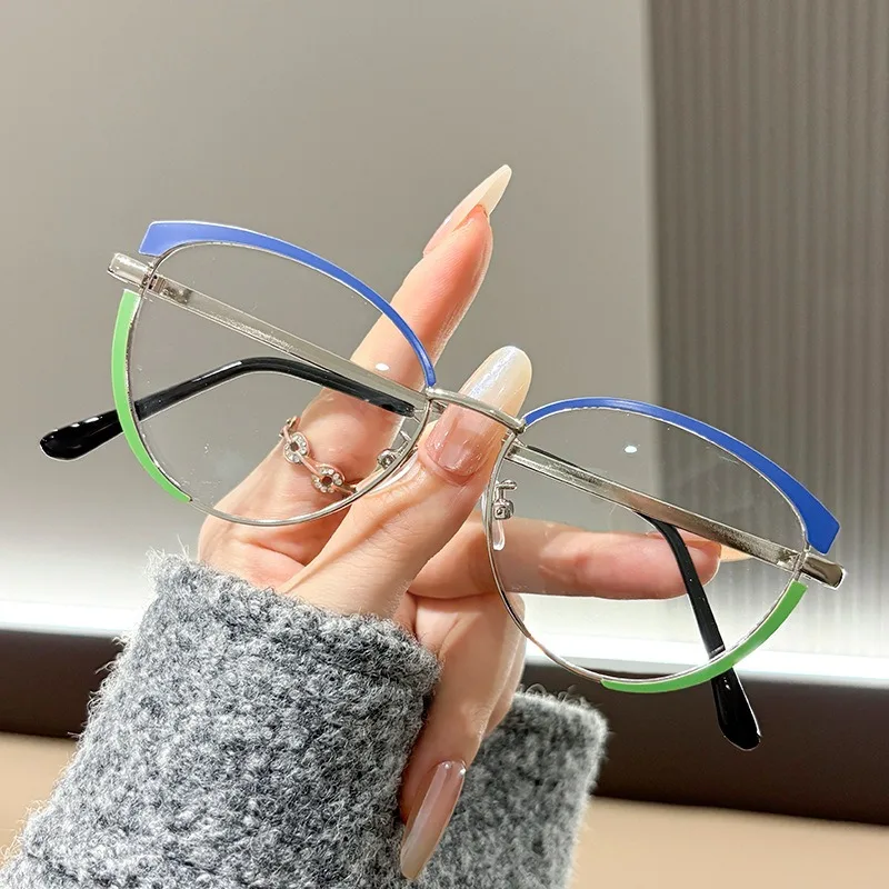European and American glasses, metal cat eyes, color changing, anti blue light, fashionable and versatile trendy glasses