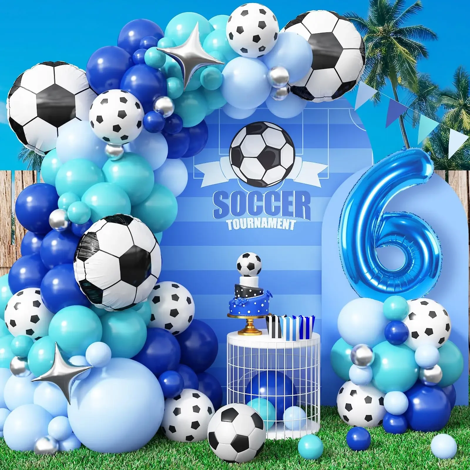 98pcs Set Football Theme Balloons Latex Arch Kit Birthday Decoration Blue Balloons Garland Sports Party Soccer Globos
