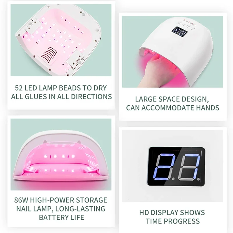 NEW Rechargeable 86W UV LED Nail Lamp Cordless Nail Dryer for Gel Polish Professional Nail Art Manicure Tools for Home and Salon