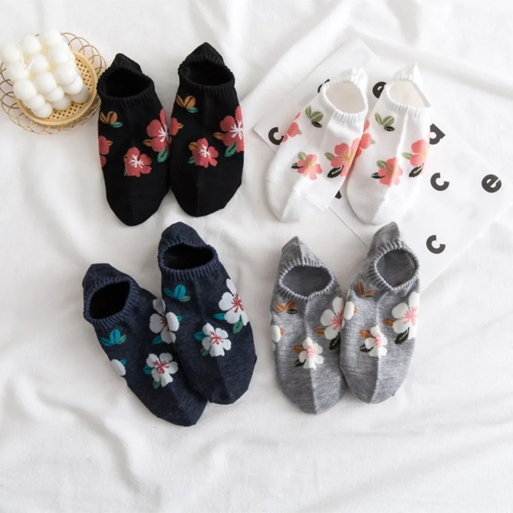 5 pares verão algodão moda elegante preto branco floral mulheres curto tornozelo meias meninas harajuku flor vestido étnico sox presente