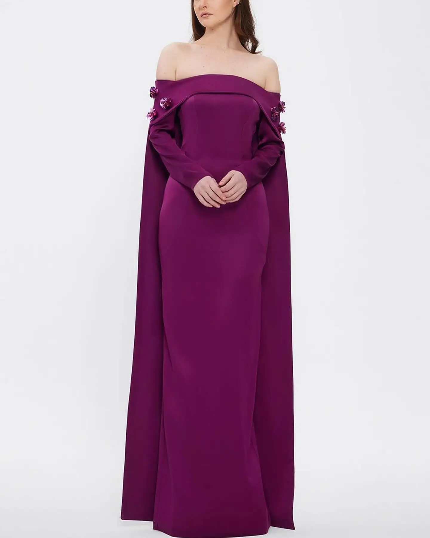 Adeli Elegant Purple Prom Gown Women Off Shoulder 3D Flowers customized Evening Dress Floor Length Special Occasion Gowns 2025 image 3