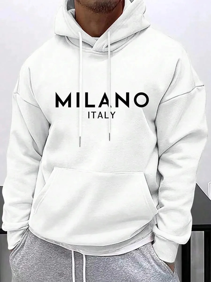 

High - Quality Pure Cotton Hoodie Embellished with "Milano Italy" Motif A Must - Have for Enthusiasts of Urban - Inspired Street
