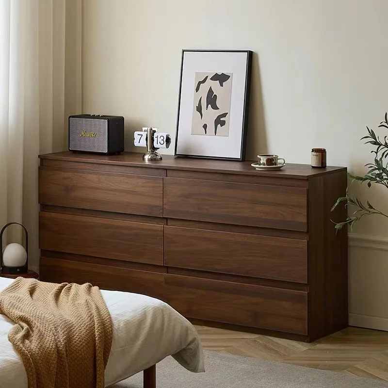 

Retro style chest of drawers six chest of drawers chest of drawers bedroom bedside storage cabinet walnut color storage cabinet