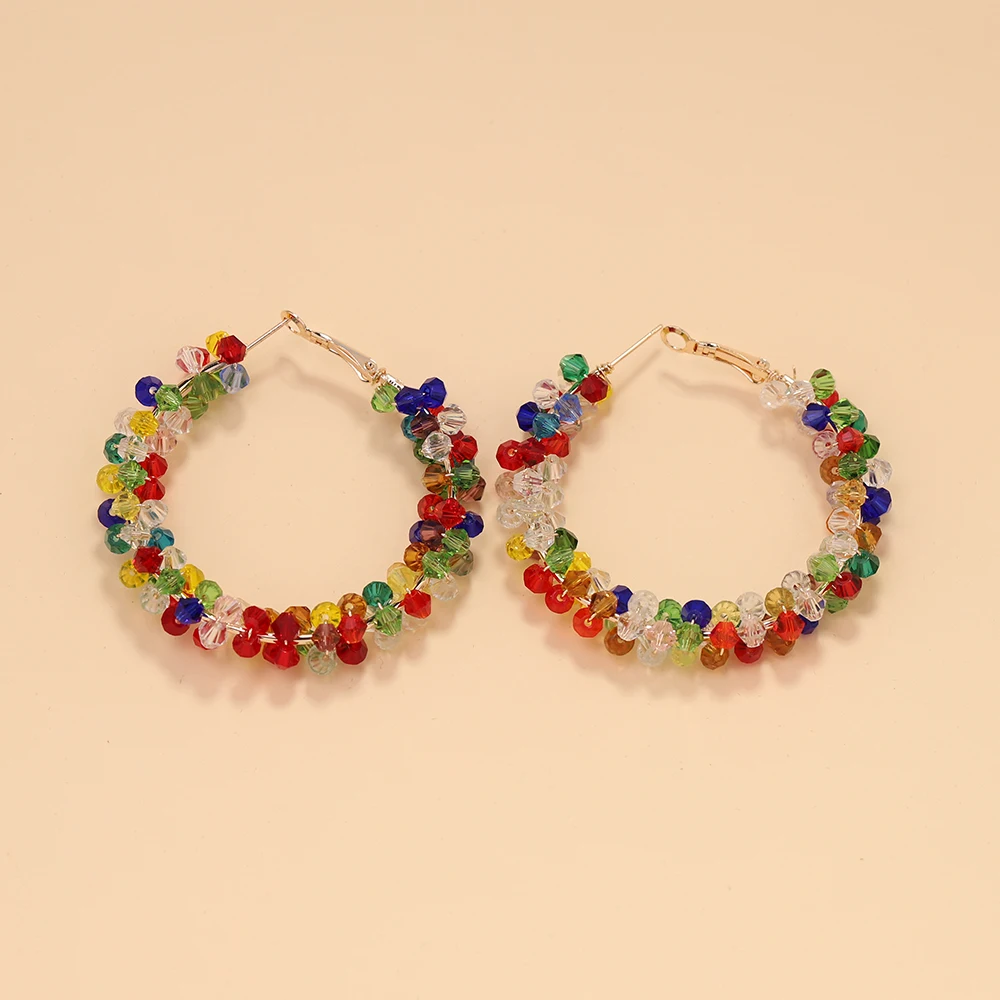 BLIJERY Bohemian Multicolor Beads Hoop Earrings Brincos Handmade Ethnic Style Big Circle Earrings for Women Jewelry Gift