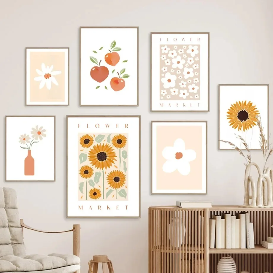 سوق الزهور عباد الشمس البرتقال الخوخ زهرية مجردة بوهو الفن قماش اللوحة الشمال المشارك يطبع جدار صور غرفة المعيشة ديكور #1