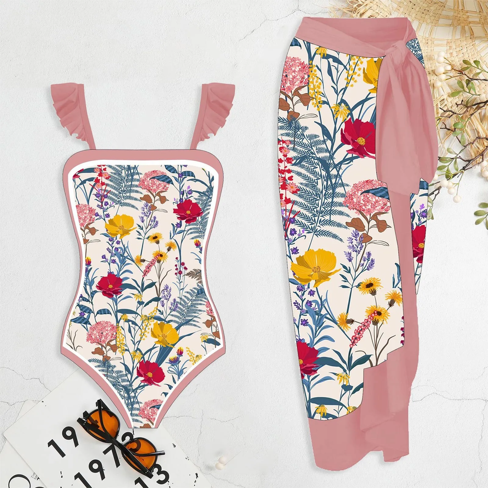 Women Swimsuit And Cover Up Two Piece Outfits Ethnic Style Vintage Printed Bikini Sets Monokini Sexy Swimwears Tankinis Set