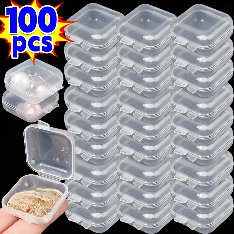 

Wholesale Mini Square Storage Box Transparent Plastic Flip Cover Small Case Pill Jewelry Earrings Dustproof Storage Pack Boxes