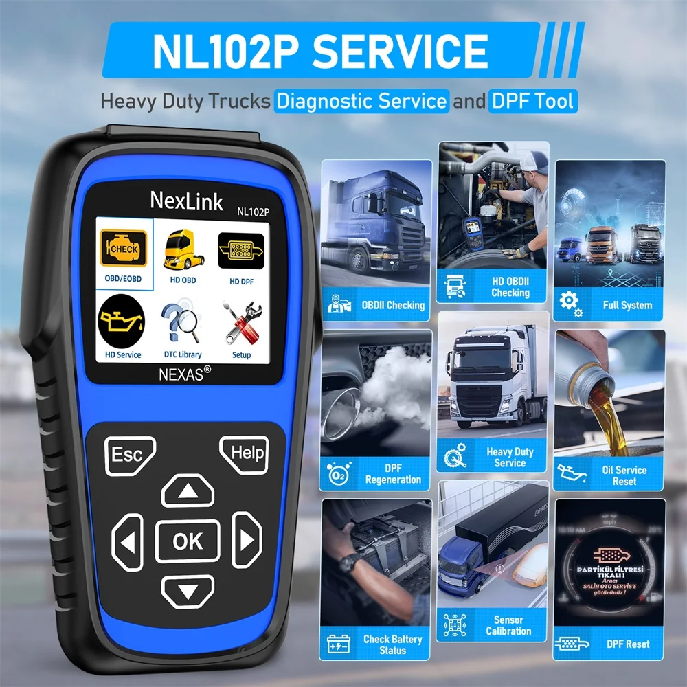Nexas Nl102p Heavy Duty Diagnostic Tool For Car And Truck Obd2 Scanner Professional Code Reader Dpf Oil Reset For