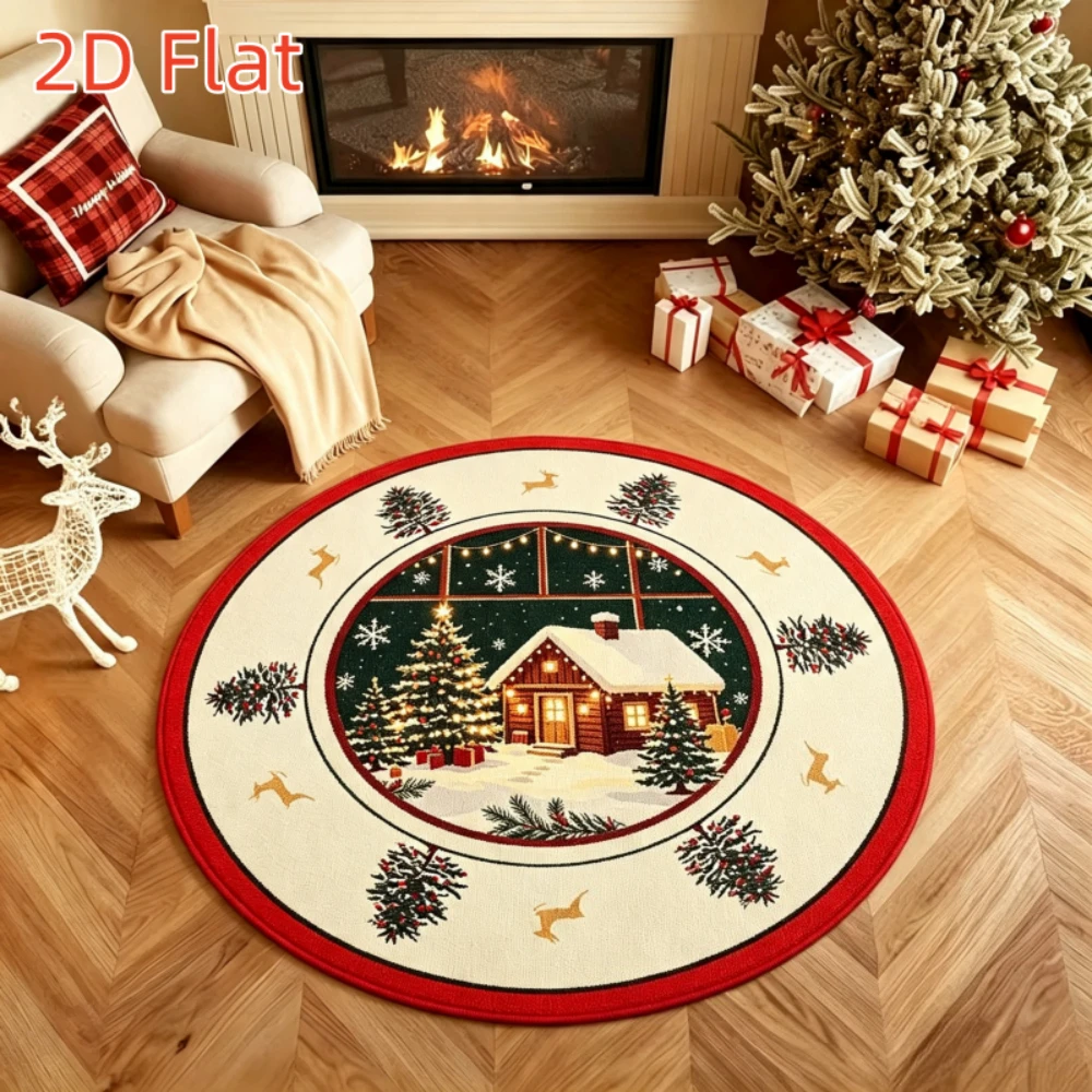 Christmas Gingerbread House Round Rug Bedroom Living Room Holiday Decor Circular Carpet Dining Room Entryway Patio Floor Mat