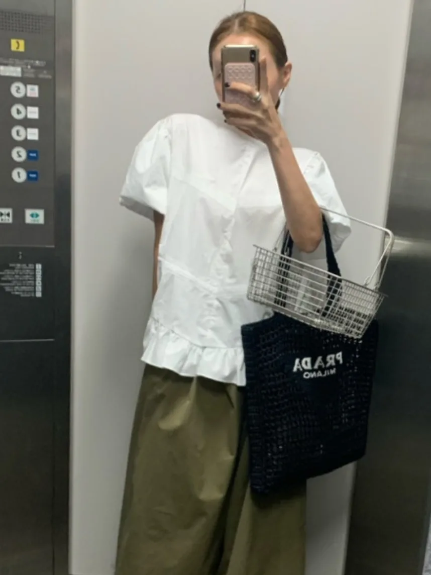 

Women's Bubble Sve irt Pure Color Design Sensation Spring Autumn ort Sve Dstring Front And Ba Wear Casual Top