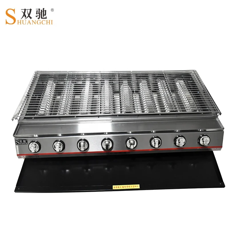 LPG gas barbecue grill big burner meat roaster stove grill machine 8 burner gas bbq grill meat kebab roasting baker