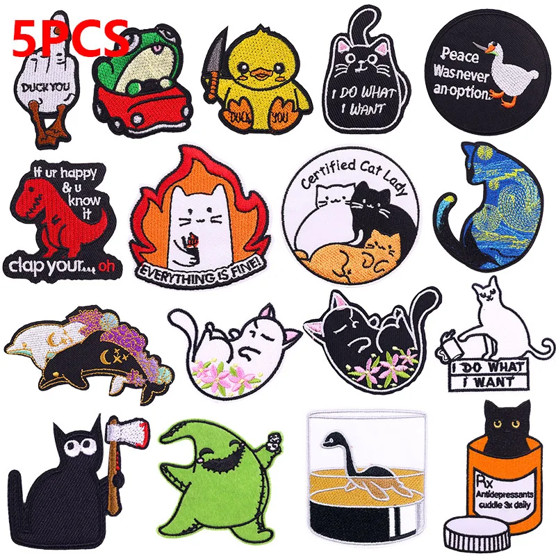 5 Teile/lose Ente Dinosaurier Katze Patches Für Kleidung Thermoadhäsive Patches auf Kleidung Tiere Gestickte Patch Abzeichen Auf Rucksack