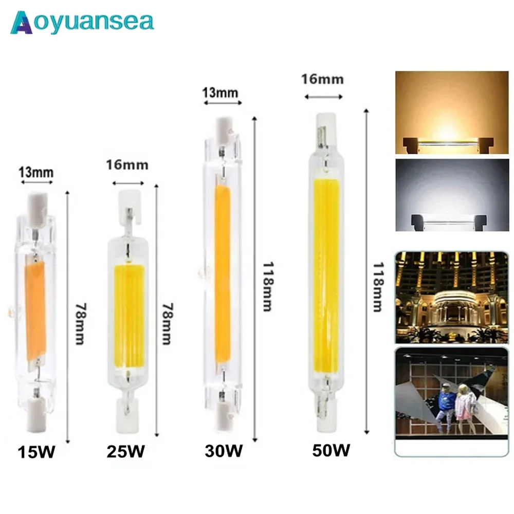 

Aoyuansea LED R7S COB Lamp Bulb 78/118/189MM 50W Superbright Powerful Spotlight AC110V 220V 240V Glass Tube Replace Halogen Lamp