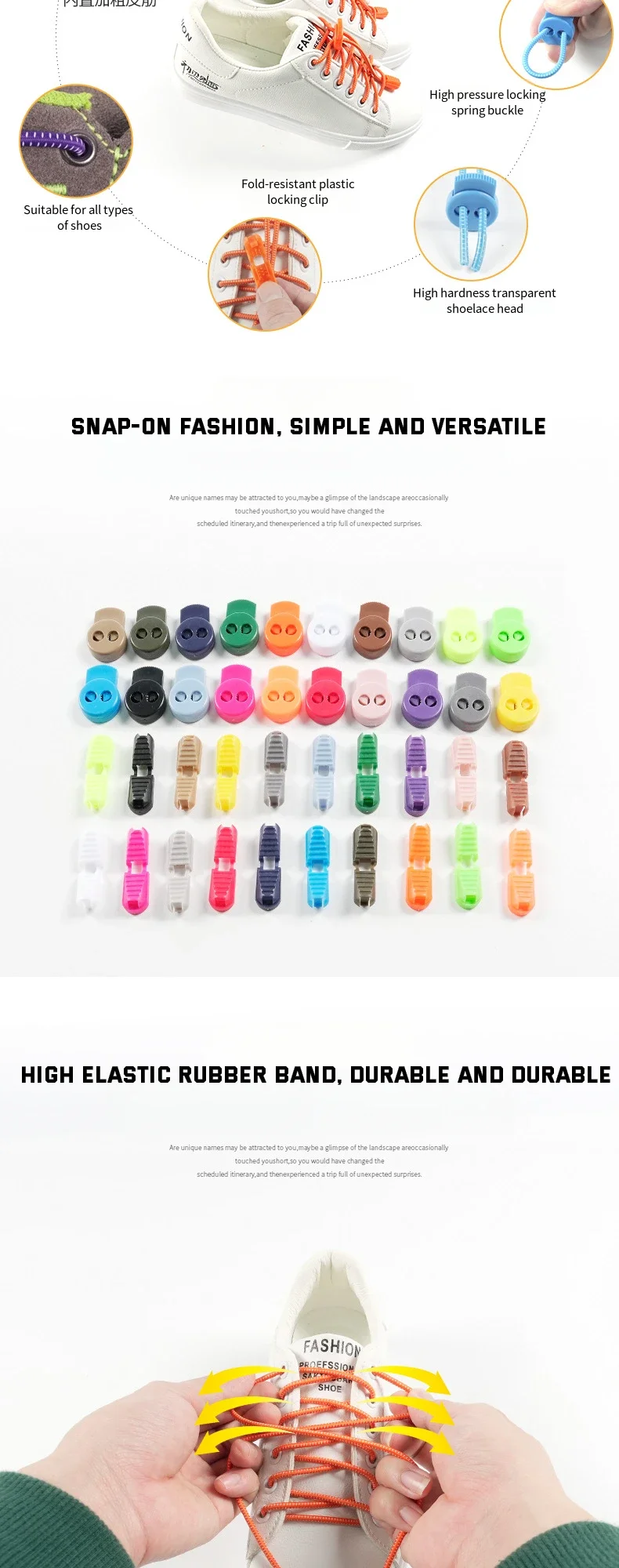 1 Paar Schnürsenkel mit Verschluss, runde Tennis-Schnürsenkel ohne Binden, für Erwachsene und Kinder, elastische Schnürsenkel, Gummibänder für Schuhe, Zubehör. – Detail 3