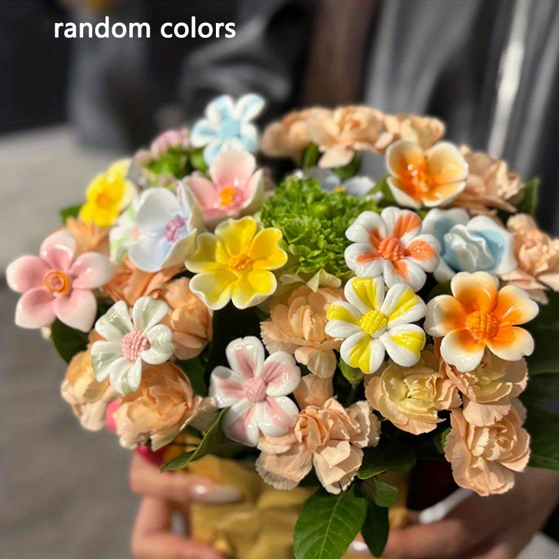 

6 шт. керамических цветов ручной работы, уникальные случайные стили, вечные цветы для DIY-поделок, идеально подходят для Дня святого Валентина, Рождества, Дня матери