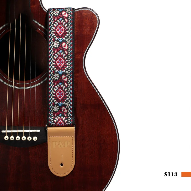 National Style Embroidery Jacquard Guitar Strap, Electric Acoustic ukulele, Folk, Jazz, Bass, Musical Instrument Accessories