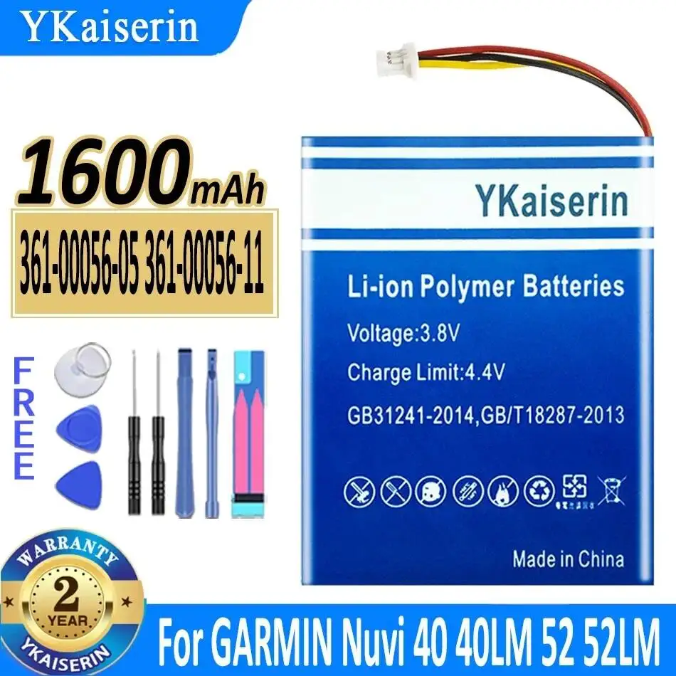 

1600mAh Safe For Garmin Nuvi 40 40LM 52 52LM 56LMT 66LM 68LMT Batteria 361-00056-05 361-00056-11 Car Navigation System Battery