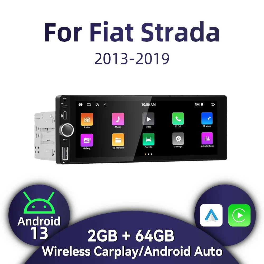 

Автомобильный радиоприемник 1Din Android для Fiat Strada 2013-2019 6,86 дюйма, стерео экран Carplay, Android, мультимедийное головное устройство, GPS BT-навигация