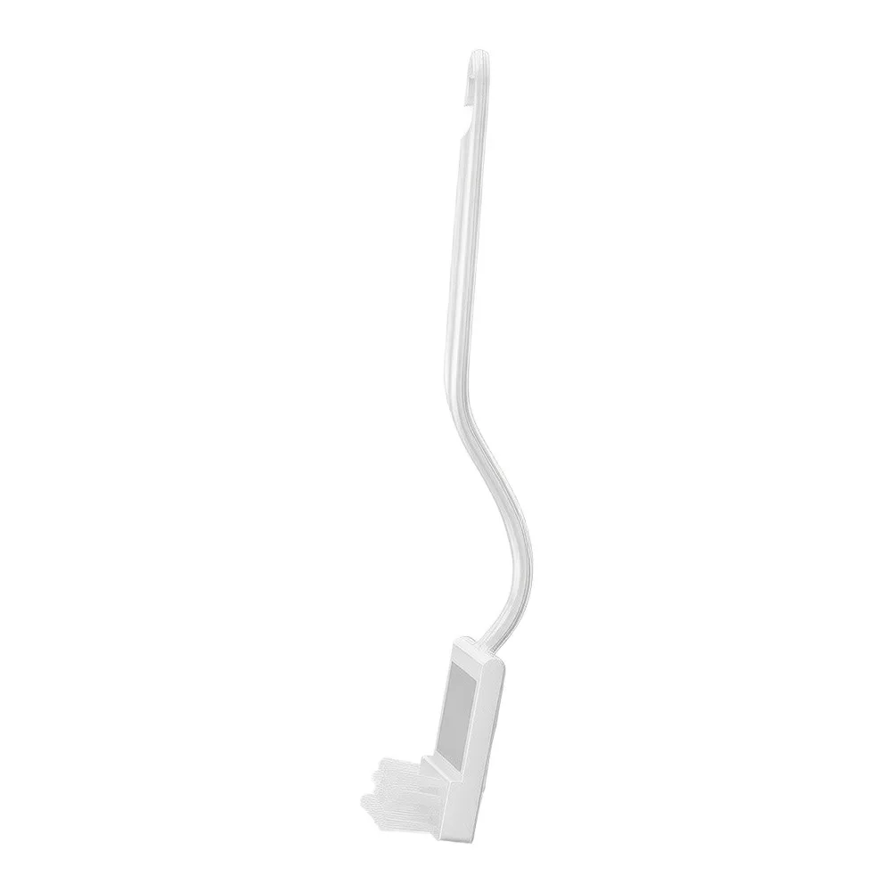 Toilet Brush with Optimized Bend and Reflective Panel for Targeted Cleaning of Areas Near Water Line and Bowl Junction