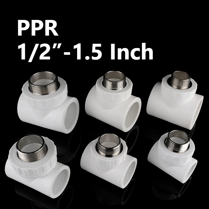 White PPR Thread Pipe Fitting T-type Reducing 3 Way Connector With Male Thread Straight Reducing Pipe