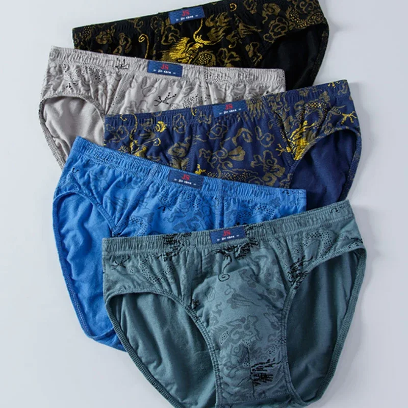 

100% Cotton Men's Briefs Underpants Underwear Loose Plue Size Xl -5xl Lingerie Moisture Absorbent Breathable Printed Panties