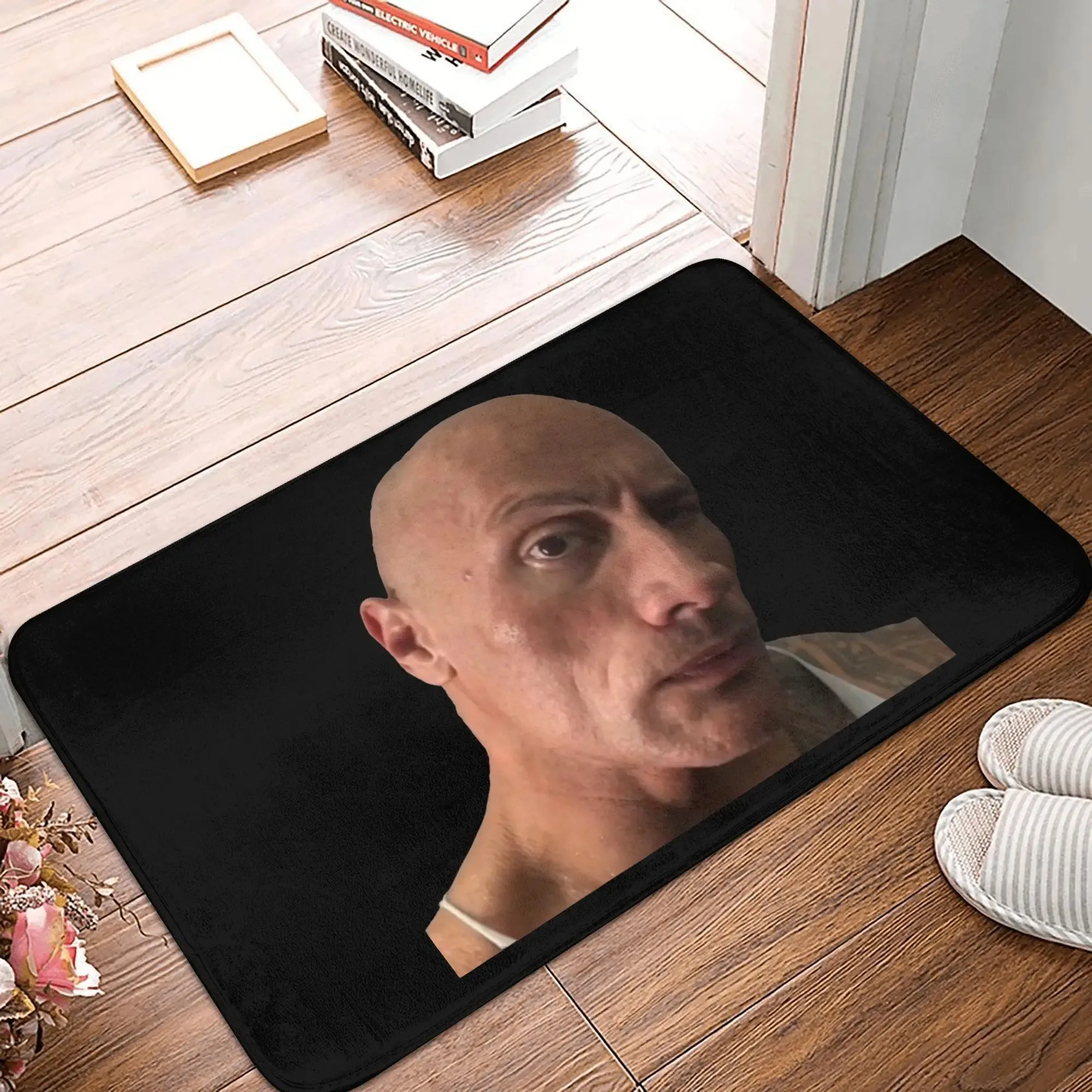 VIKAMA Funny Rock Green Monster Meme Doormat Viral Internet Flannel Non Slip Soft Entrance Mat Bedroom Home Decor