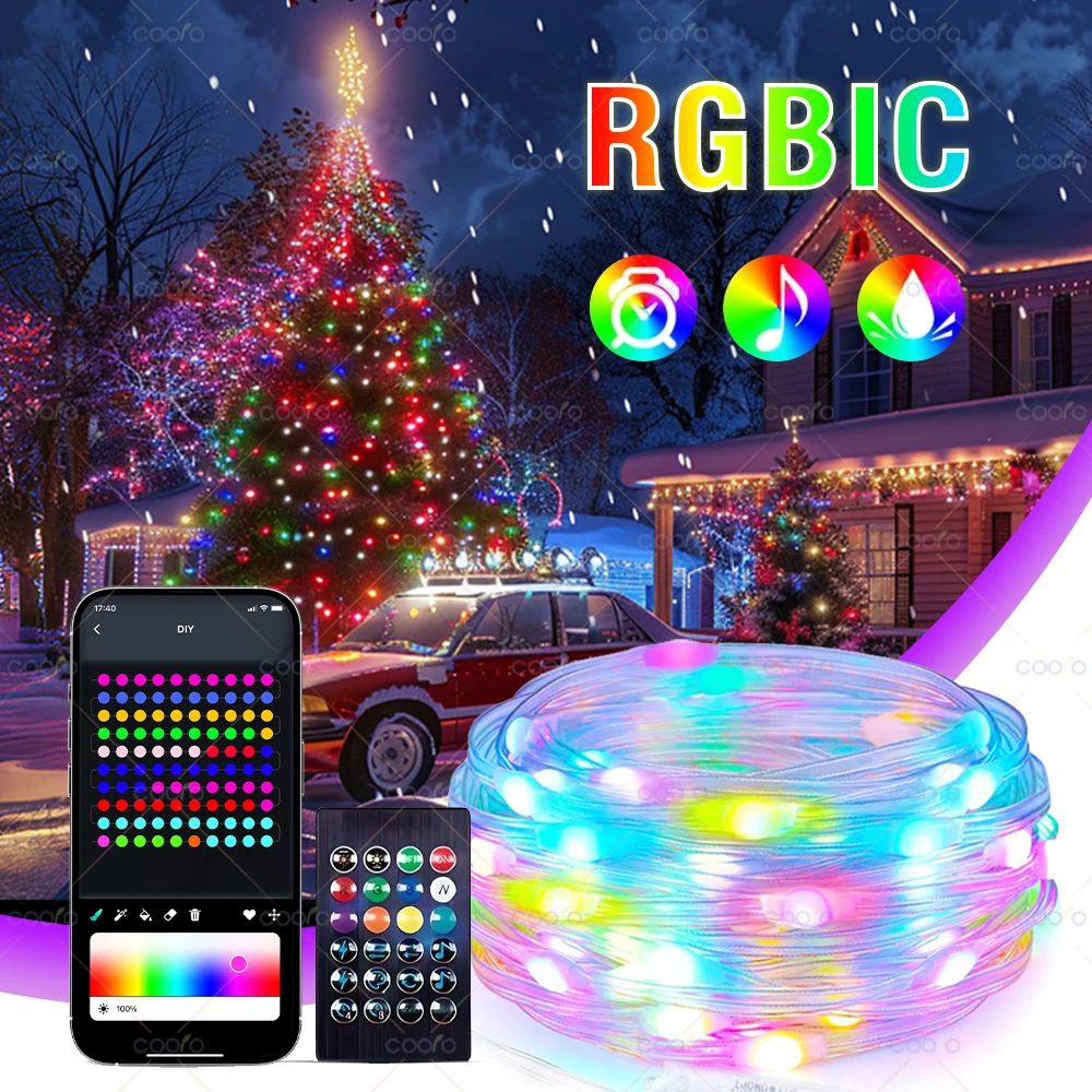 20M USB 5V LED String Light Bluetooth Music APP WS2812 RGBIC Programmable DIY Fairy Light Birthday Party Garland Christmas Decor