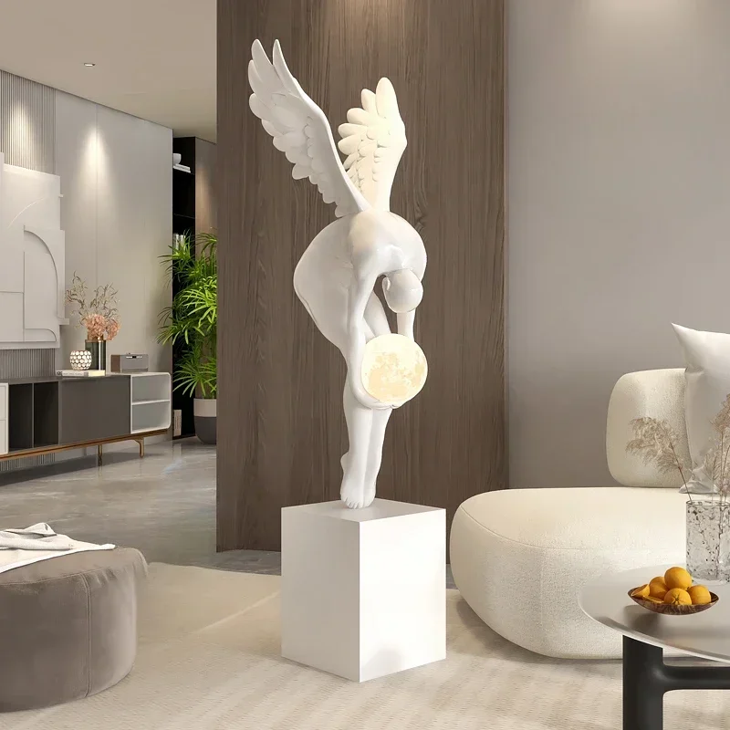 Creative Home Decor Wing Figure Model Sculpture Living Room Luminous Ornaments Large Statue Modern Nordic Style Resin Crafts Fig
