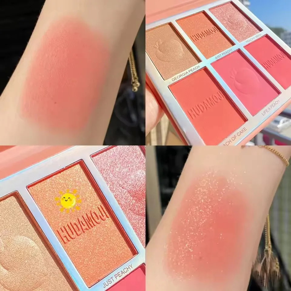 อายแชโดว์บลัชออนหกสีอายแชโดว์ All-in-one Palette Glitter Makeup Highlight Palette สีชมพูสดใส Natural Contour Blusher