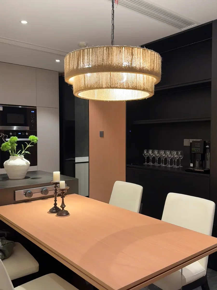 Modern Minimalist Pendant Light with Wine-Sabi Hemp Rope Design, Perfect Decoration for Restaurant, Living Room, Bedroom or Bar