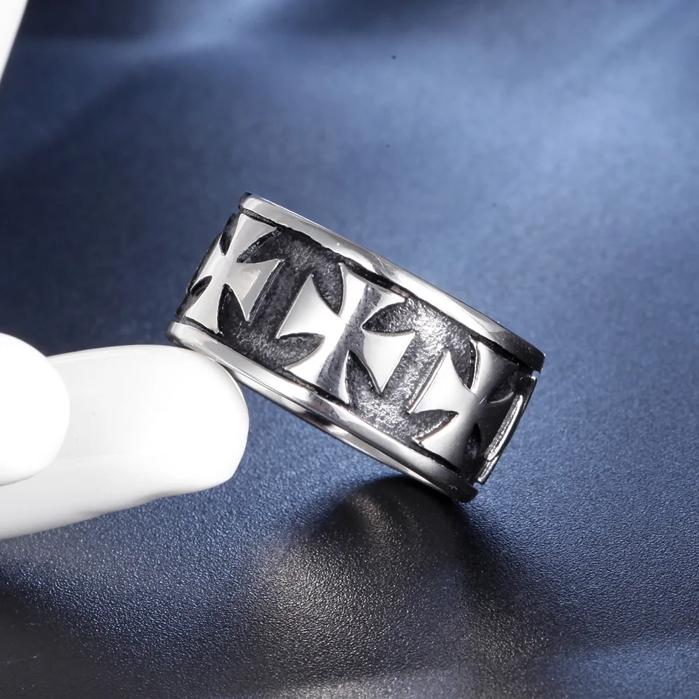 Silver color Knight Templar Cross Rings Black Punk Crusaders Band Rings for Mens Promise Jewelry Anel Dropshipping