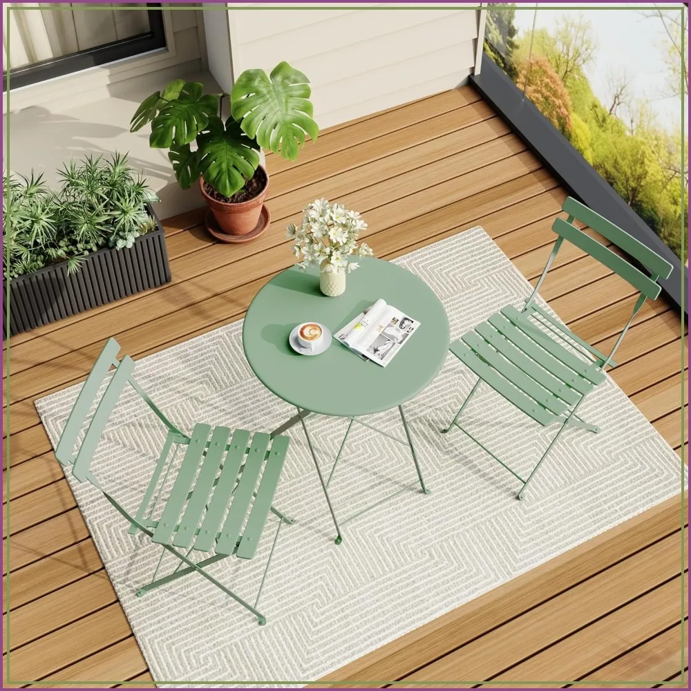 

3 Piece Folding Bistro Set with 2 Chairs and Table for Outdoor/Indoor Patio, Yard, Balcony