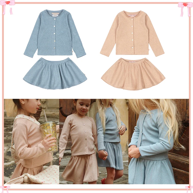 Free Shipping 2026 KS Spring Kids Long Sleeve Tee and Skirts Sets Cotton Cardigans Jackets Outwear Toddler Girls Sisters Clothes