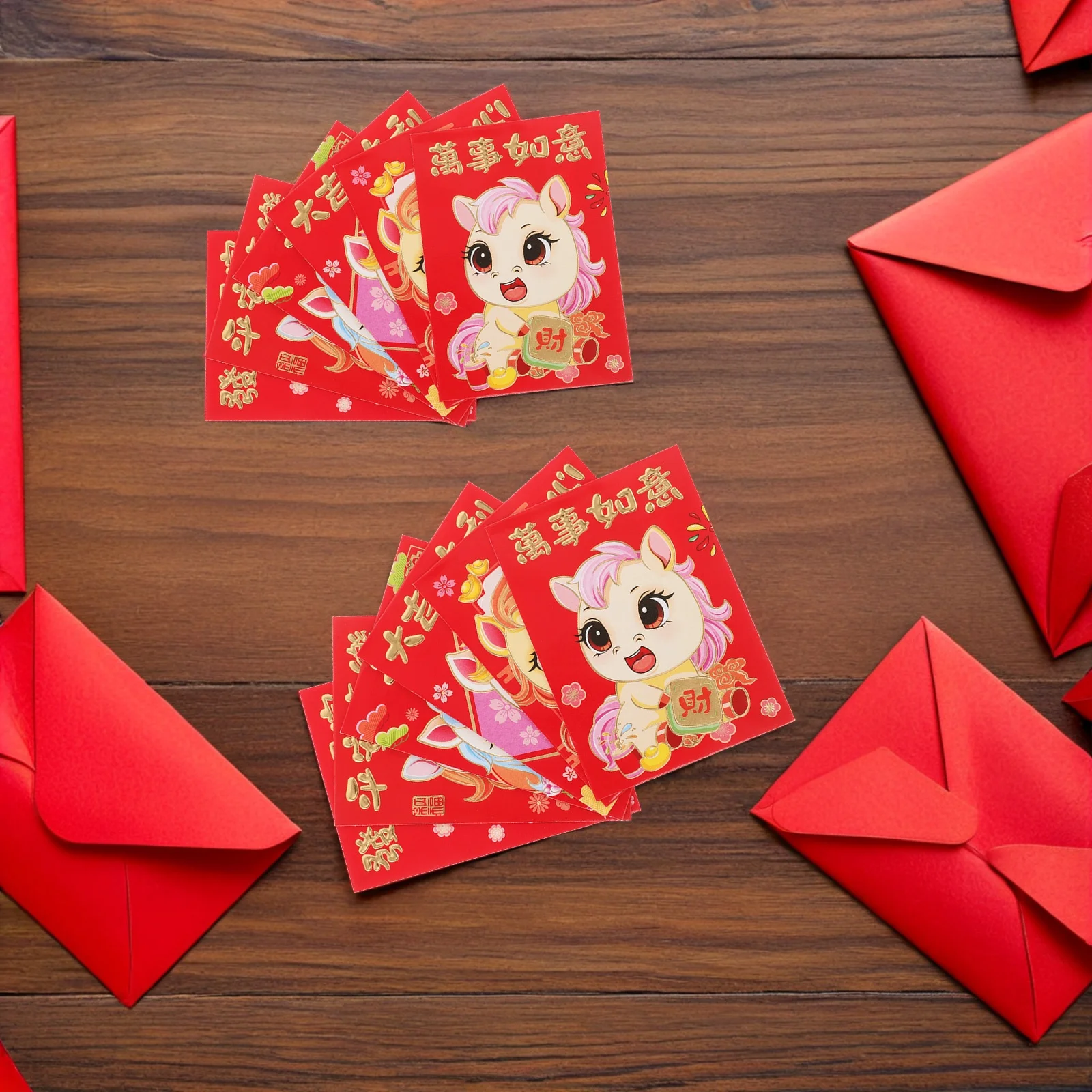 

300pcs Creative New Year Red Envelopes 2026 Horse Design Lucky Hongbao Embossed Elegant Chinese Lunar Festival Wedding Birthday