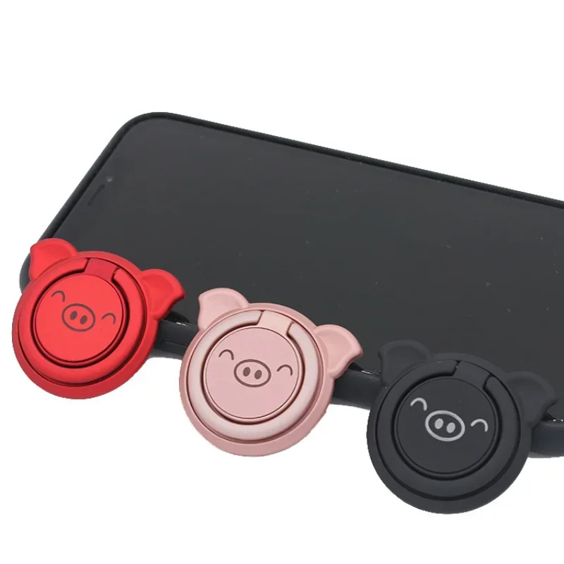 การ์ตูนหมูกลมผู้ถือโทรศัพท์มือถือสมาร์ทโฟนหมุนแหวนนิ้วขาตั้งสากลสติกเกอร์ด้านหลังหัวเข็มขัดสำหรับหัวเว่ย เสี่ยวมี่