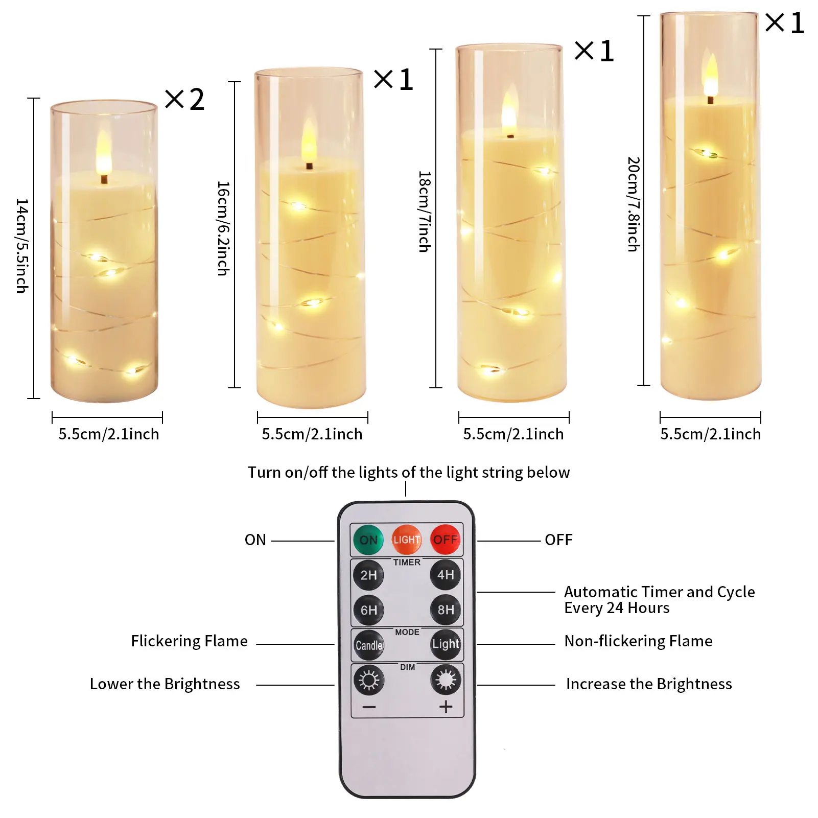 Мерцающие беспламенные светодиодные свечи, 5 шт., со встроенной звездной нитью, акриловая свеча на столбе с пультом дистанционного управления, подходит для домашнего прикраса