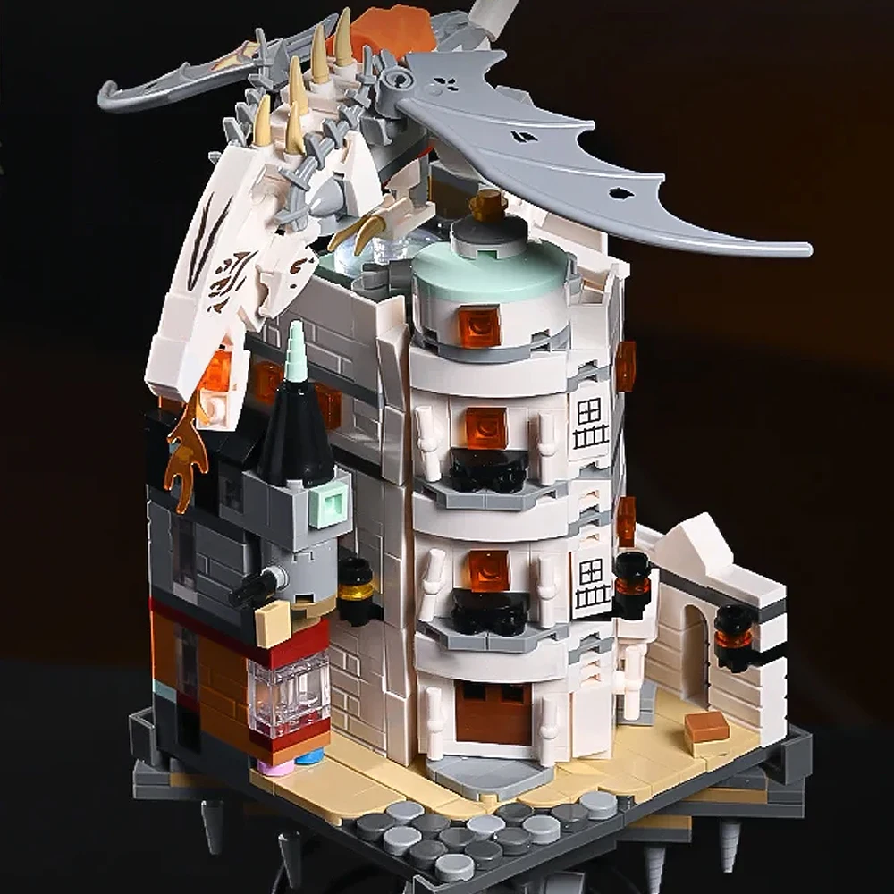 En stock, mundo mágico, Castillo fantasma, arquitectura moc, miniatura de bloques de construcción, vista de calle, juguete para regalo educativo, 1056 Uds., 71043