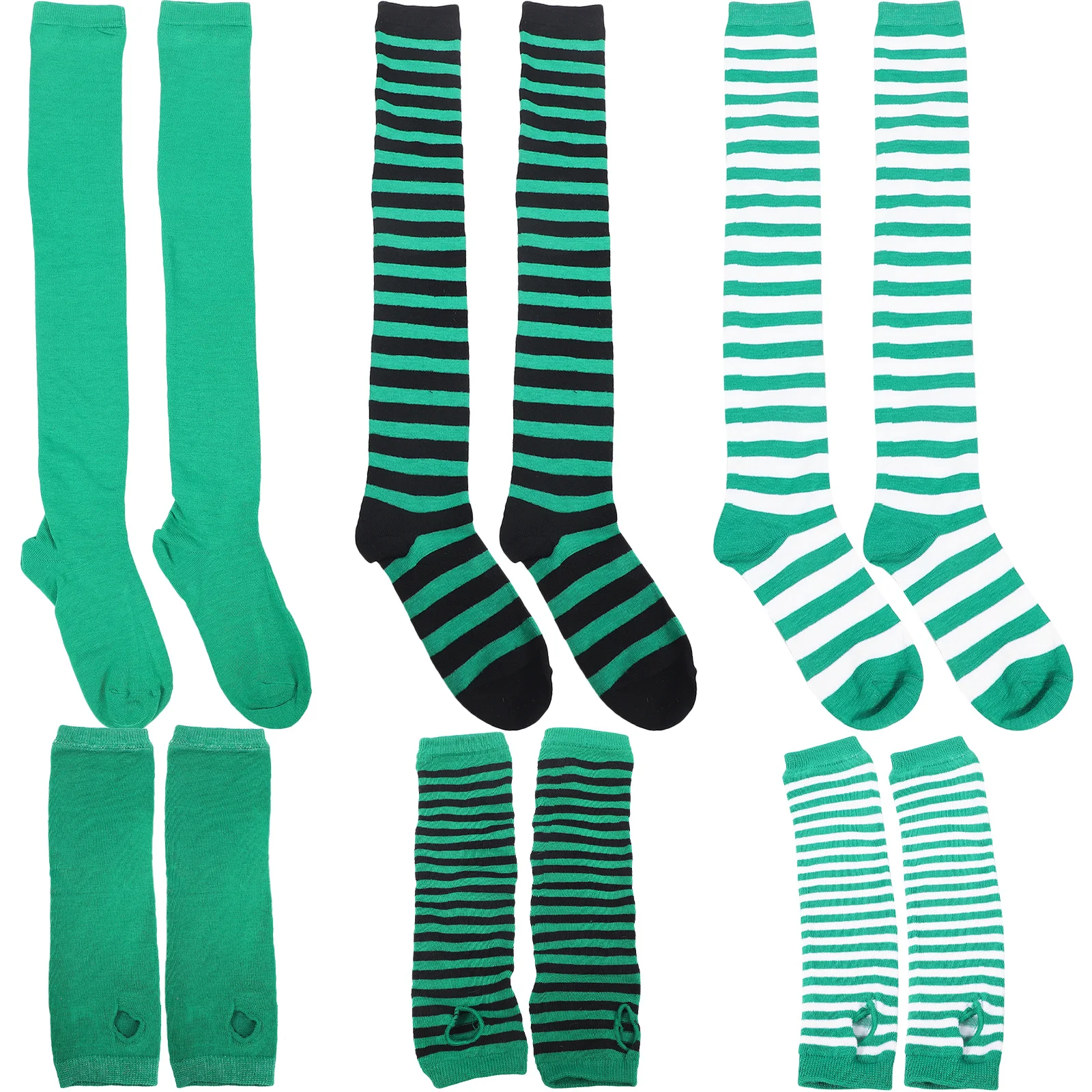 

3Sets Lucky Clover Socks and Gloves Set St Patrick's Day Striped Design High Socks Festival Party Accessories Comfortable