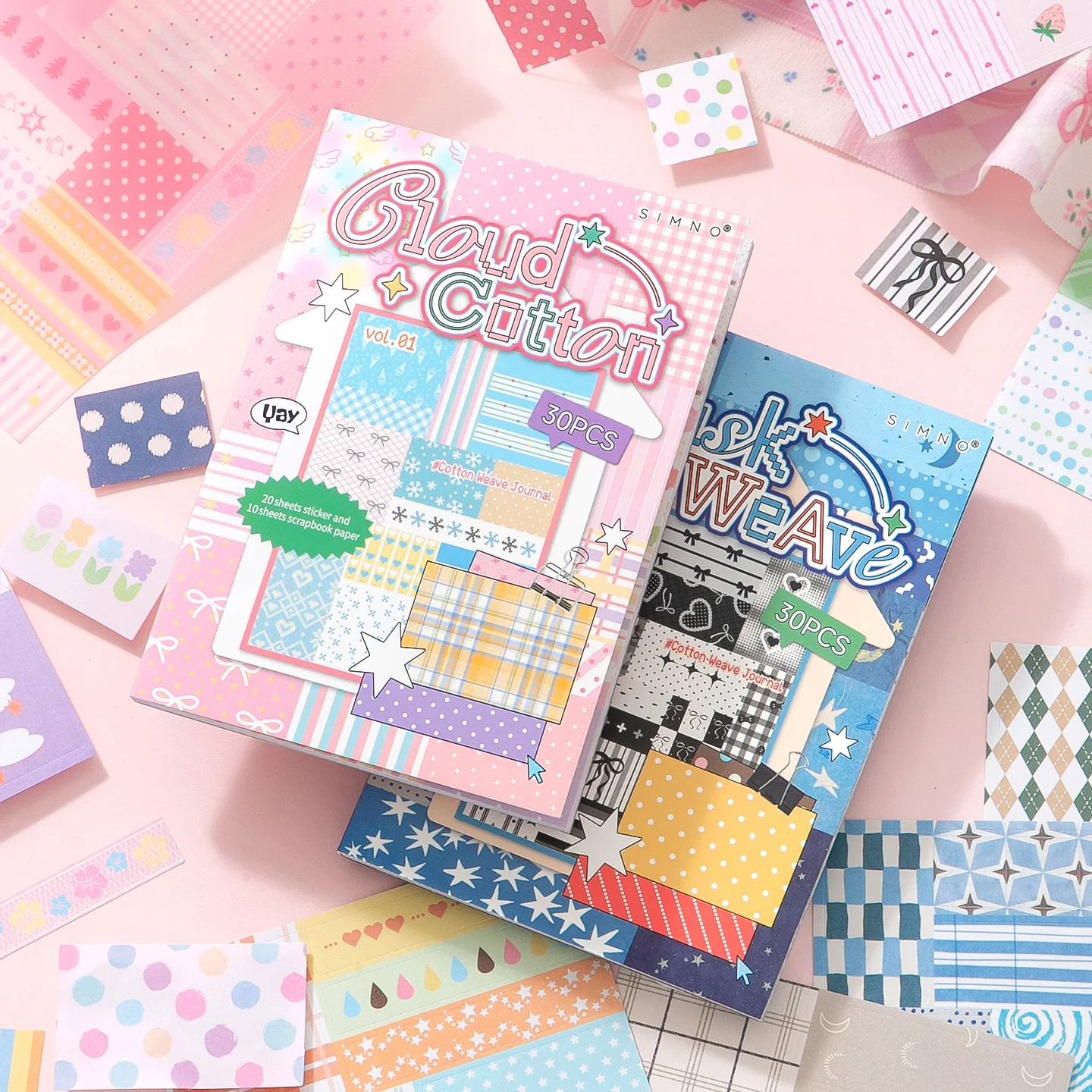 Journal GO 30sheets Cotton Weave Mixed Paper Stickers White Kraft & Vellum Die-cut Decals for Journaling Scrapbooking diy Crafts