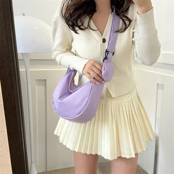 حقيبة كتف من القماش للنساء ، سعة كبيرة ، حقيبة صدر عبر الجسم ، حقيبة ساعي البريد غير رسمية ، حزام نصف القمر ، طالب ، حقيبة زلابية تخفيف