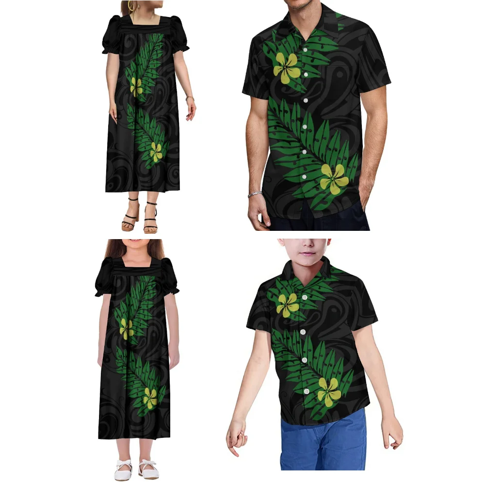 Robe d'été imprimée sur mesure, motif polynésien, vêtements de famille, robe Mumu pour femmes et filles, petit haut décontracté pour hommes et garçons