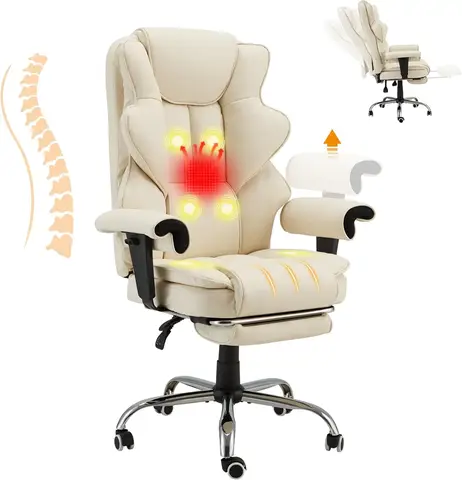 6-Point Massage Executive Chair,Heat Office Chair,Ergonomic Home Office Desk Chairs with Retractable Footrest,Reclining Function