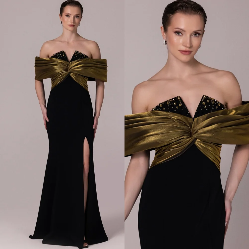 

Customized Mermaid Formal Jersey Evening Dresses Classic Off the Shoulder Homecoming Dresses Modern Special Occasion Gowns