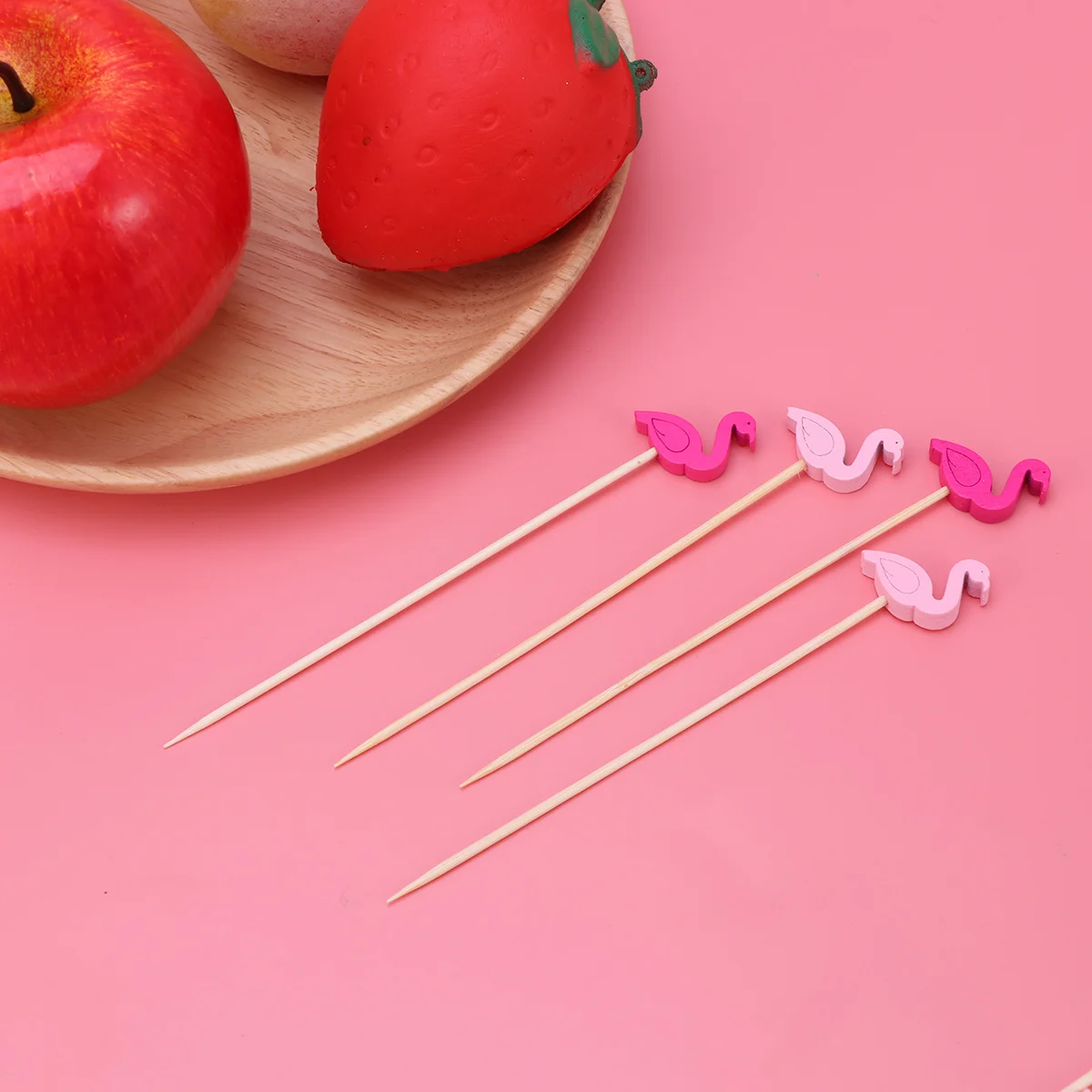 

100pcs Flamingo Food Picks Bamboo Fruit Sticks Appetizer Forks For Party Picnic Bbq Tapas Kebabs Dessert Cocktail Tools Multi