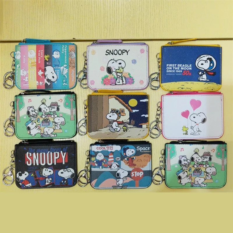 

Snoopy Charlie Brown Cartoon Pu Leather Wallet Print Women Mini Card Case Fashion with Key Chain Portable Coin Purse Gift Kids