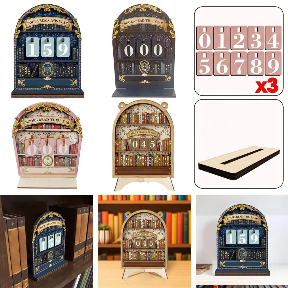 Hölzerner Lese-Jahreszähler im Vintage-Stil, Lese-Tracker für Leseliebhaber, Deko-Geschenke für Zuhause & Büro, Bücherregal-Ornamente