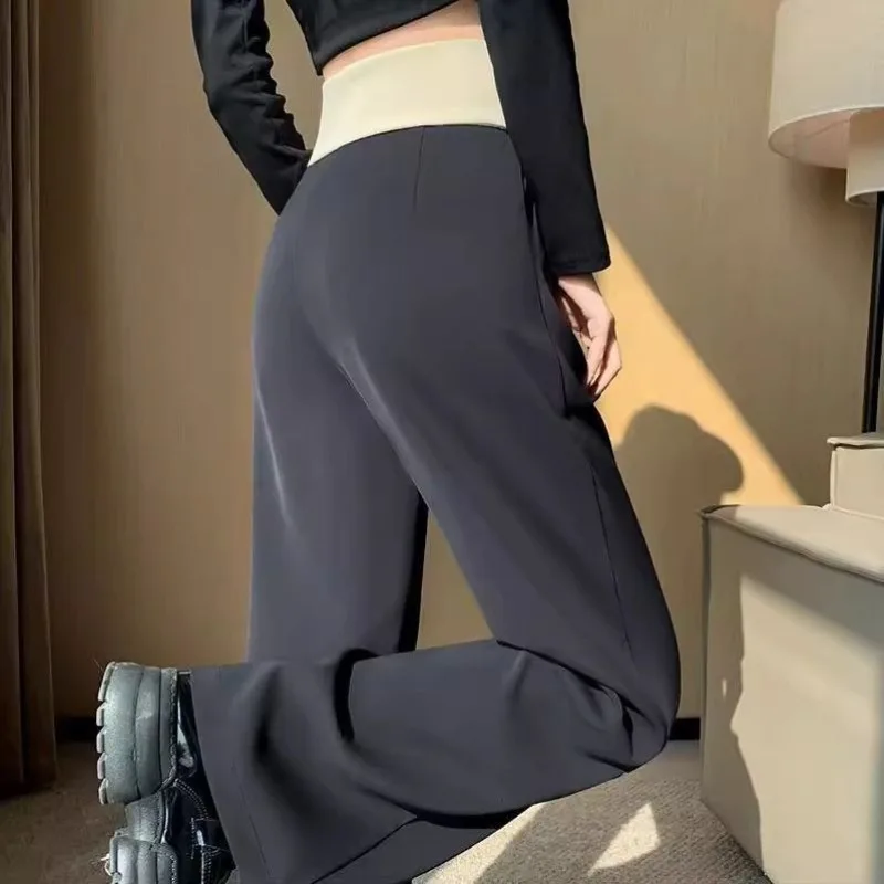 

Фланцевые и обвисающие широкие брюки на весну и лето. Повседневные свободные и удобные черные прямые брюки с высокой талией.