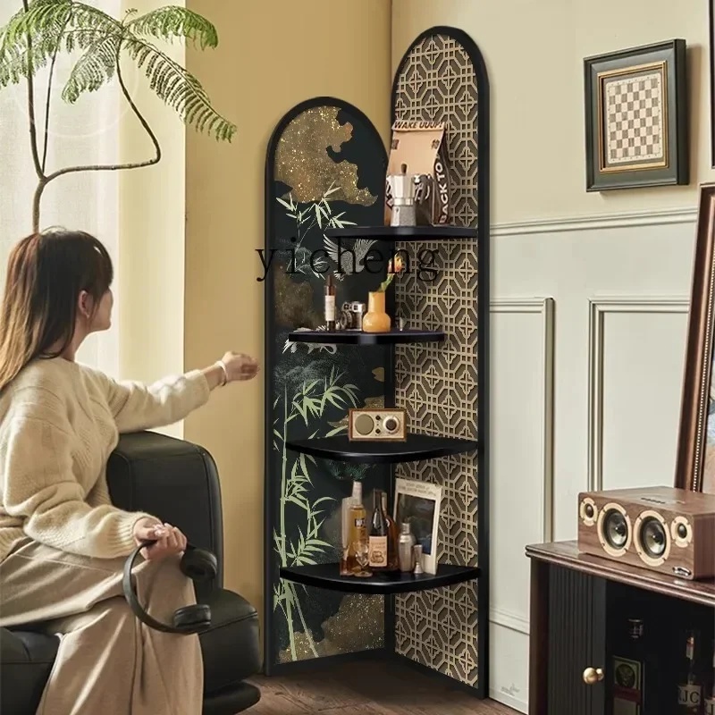 living room corner rack retro corner ornament multi-layer storage floor triangle cabinet