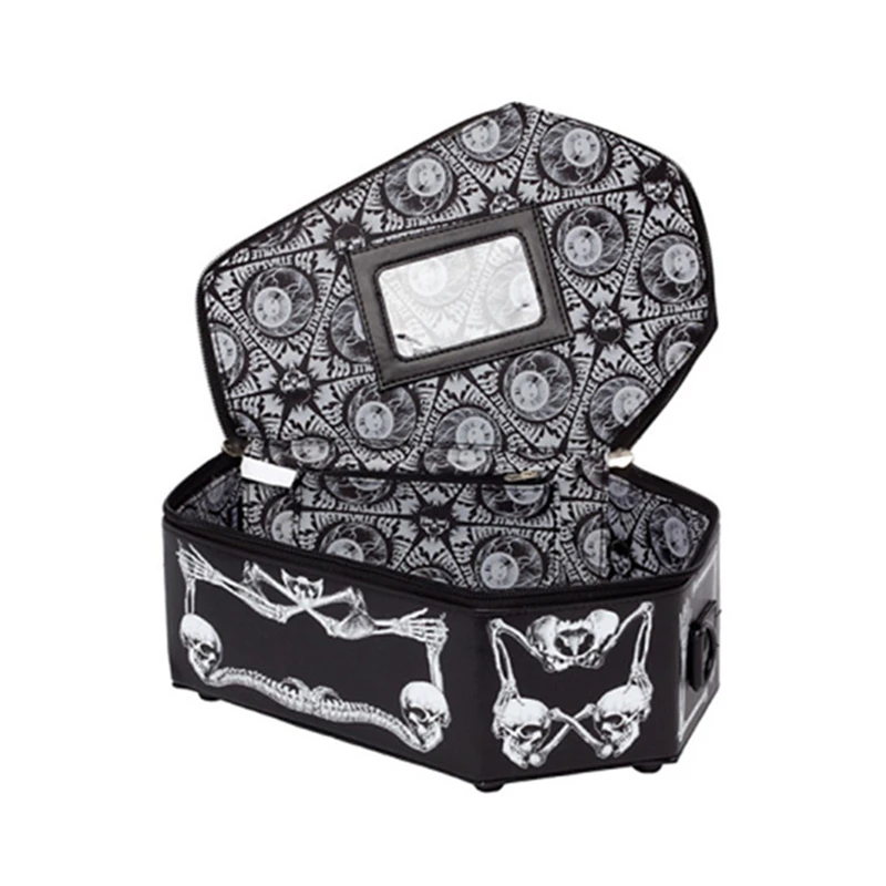 Harajuku Round Handbag Women Lady Girl Punk Dark Coffin Skull Bat Thunder Flash Printed Gothic Vamp Cross Body Messenger Bag