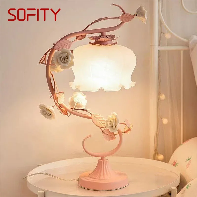 SOFITY French Table Lamp American Living Room Bedroom Villa European Romantic Pastoral Creative Bedhead Desk Light